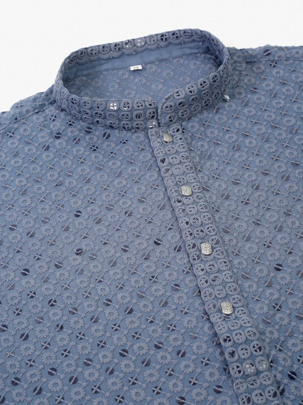Jompers Men's Grey Chikankari Embroidered and Sequence Kurta with Churidar