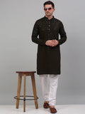 Jompers Men's Mehndi Green Chikankari Embroidered and Sequence Kurta with Churidar