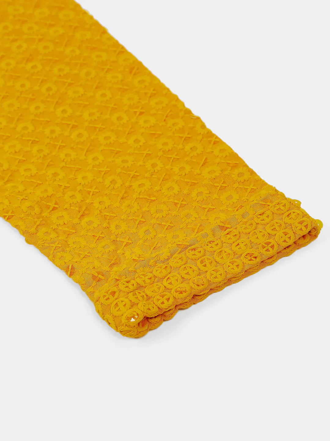 Jompers Men's Mustard Chikankari Embroidered and Sequence Kurta with Churidar