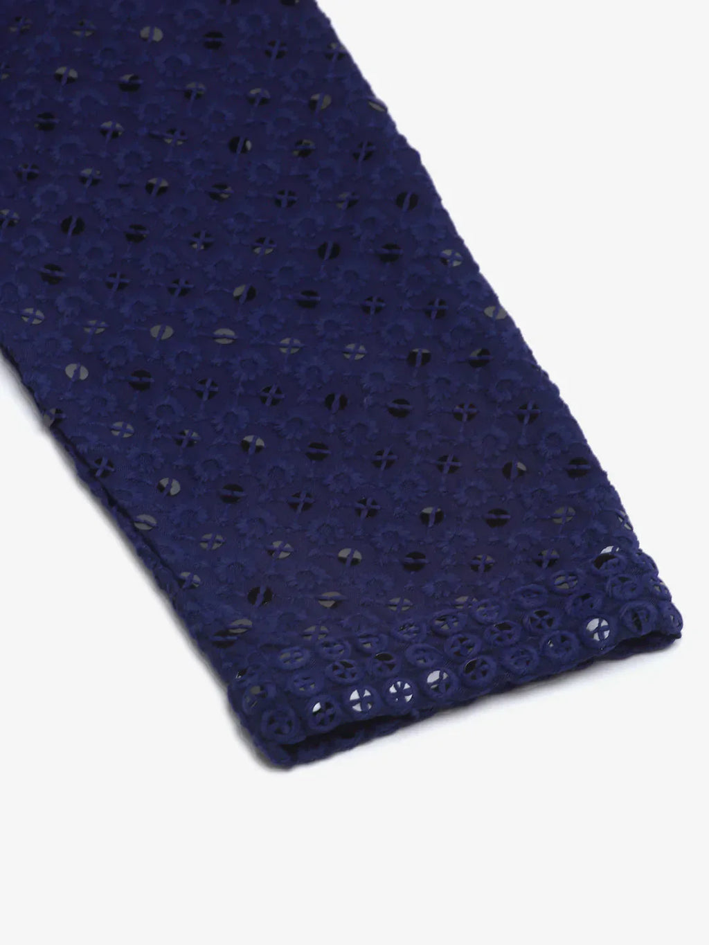 Jompers Men's Navy Blue Chikankari Embroidered and Sequence Kurta with Churidar