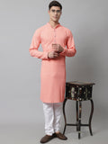 Jompers Men's Peach Chikankari Embroidered and Sequence Kurta with Churidar