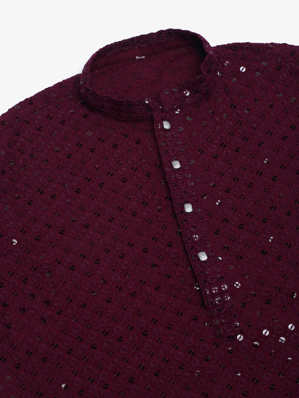 Jompers Men's Purple Chikankari Embroidered and Sequence Kurta with Churidar