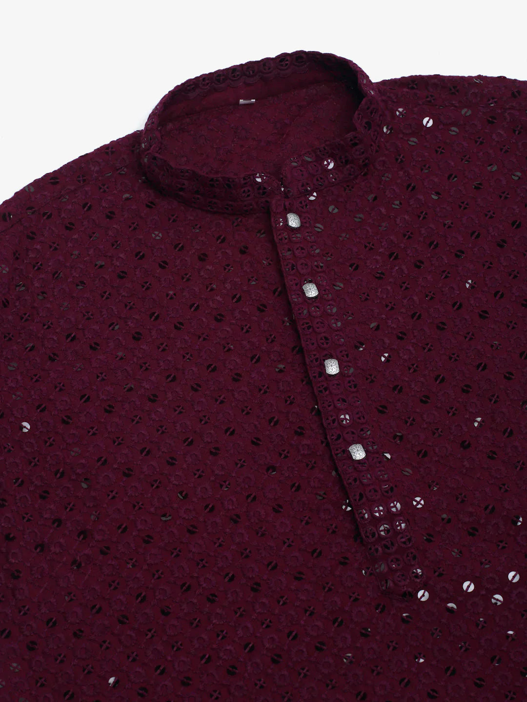 Jompers Men's Purple Chikankari Embroidered and Sequence Kurta with Churidar