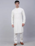Jompers Men's White Chikankari Embroidered and Sequence Kurta with Churidar