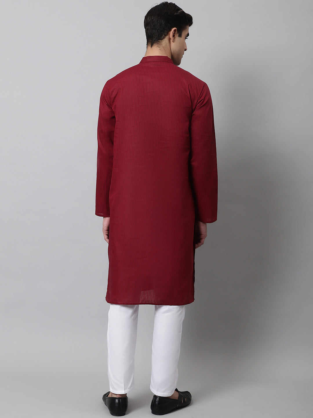 Jompers Men's Maroon Cotton Striped Kurta Payjama Sets