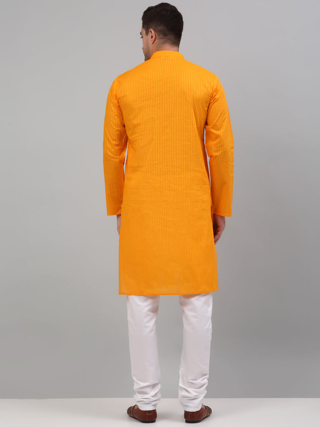 Jompers Men's Mustard Cotton Striped Kurta Payjama Sets