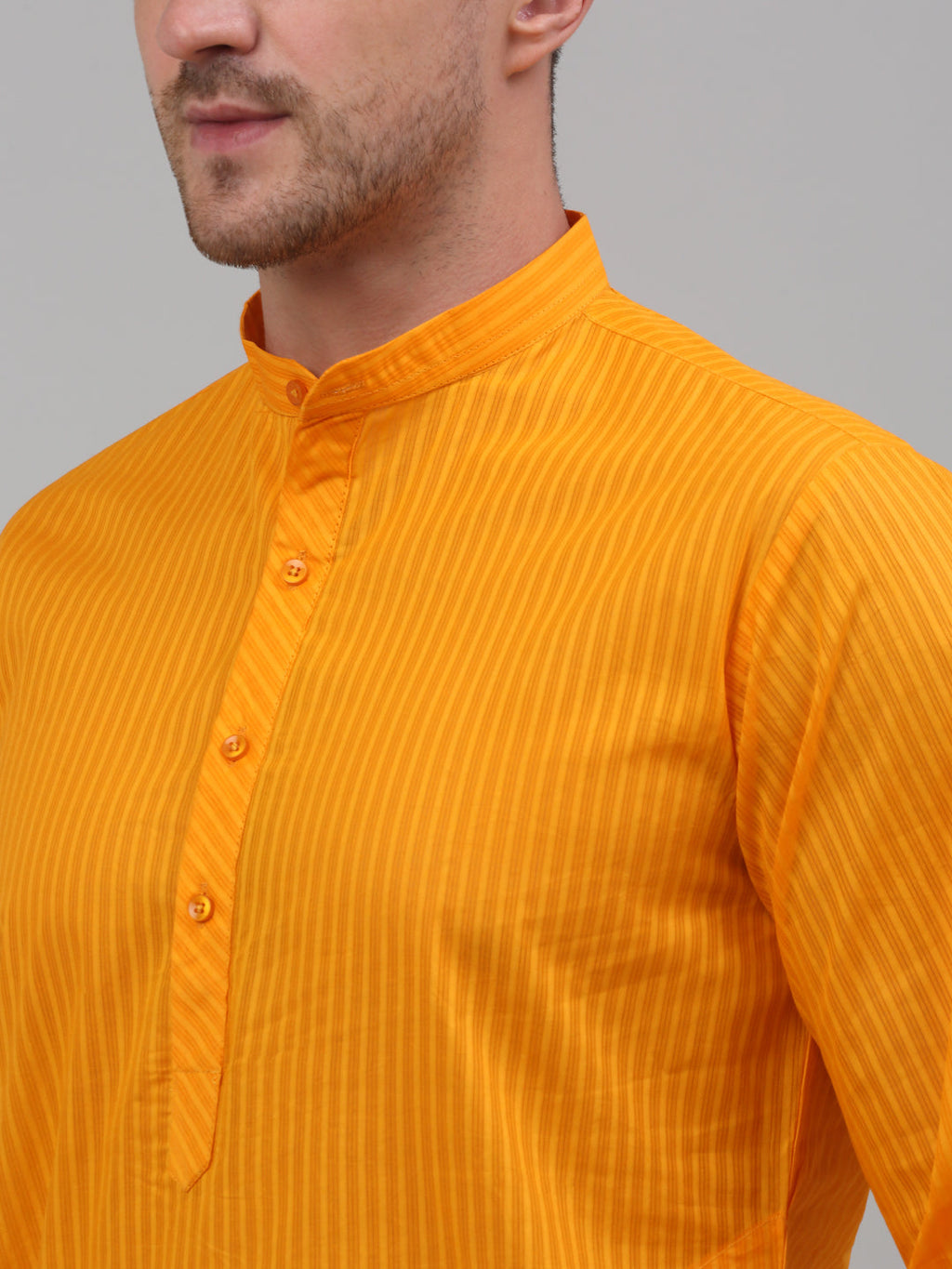 Jompers Men's Mustard Cotton Striped Kurta Payjama Sets