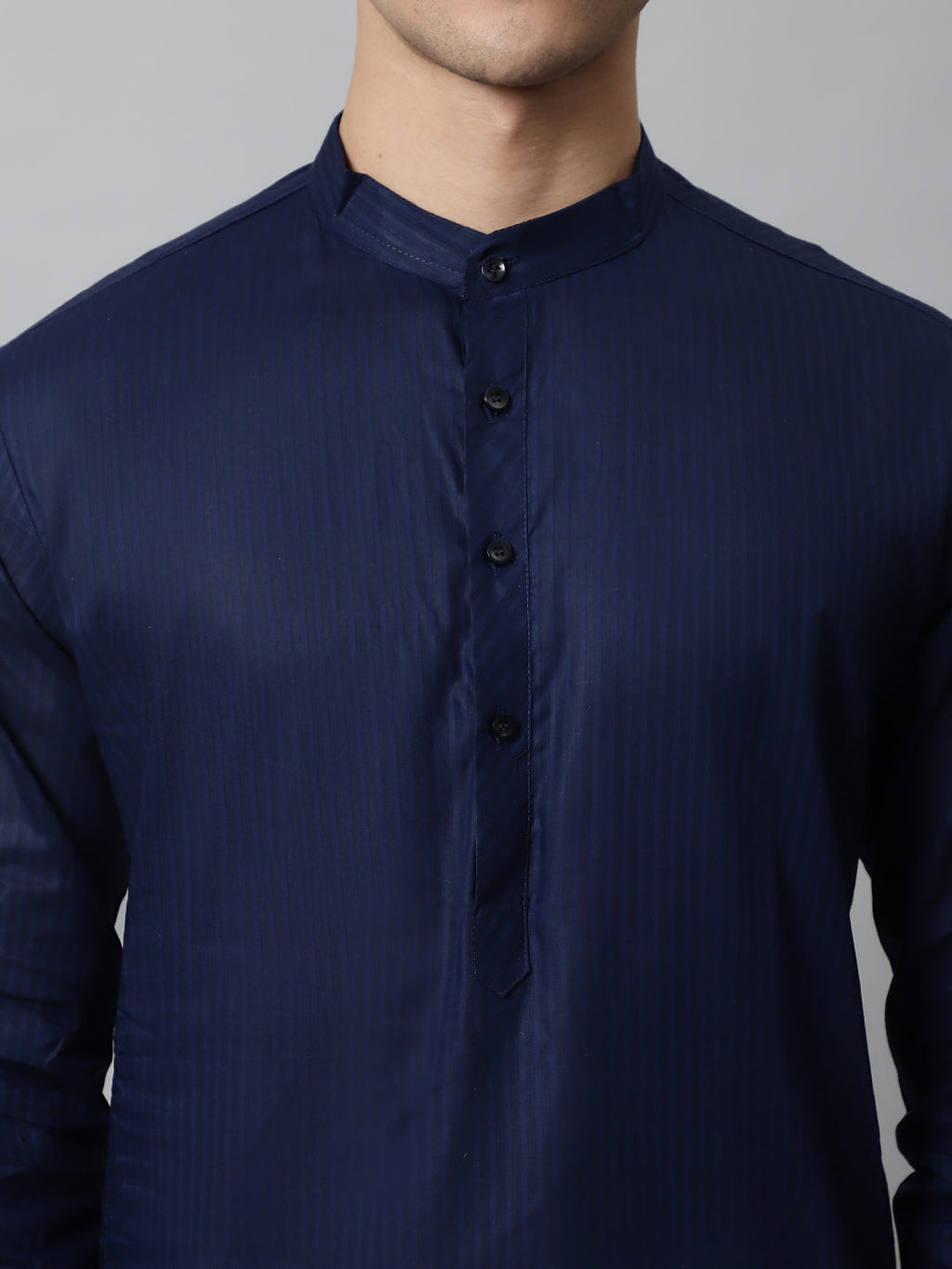 Jompers Men's Navy Blue Cotton Striped Kurta Payjama Sets