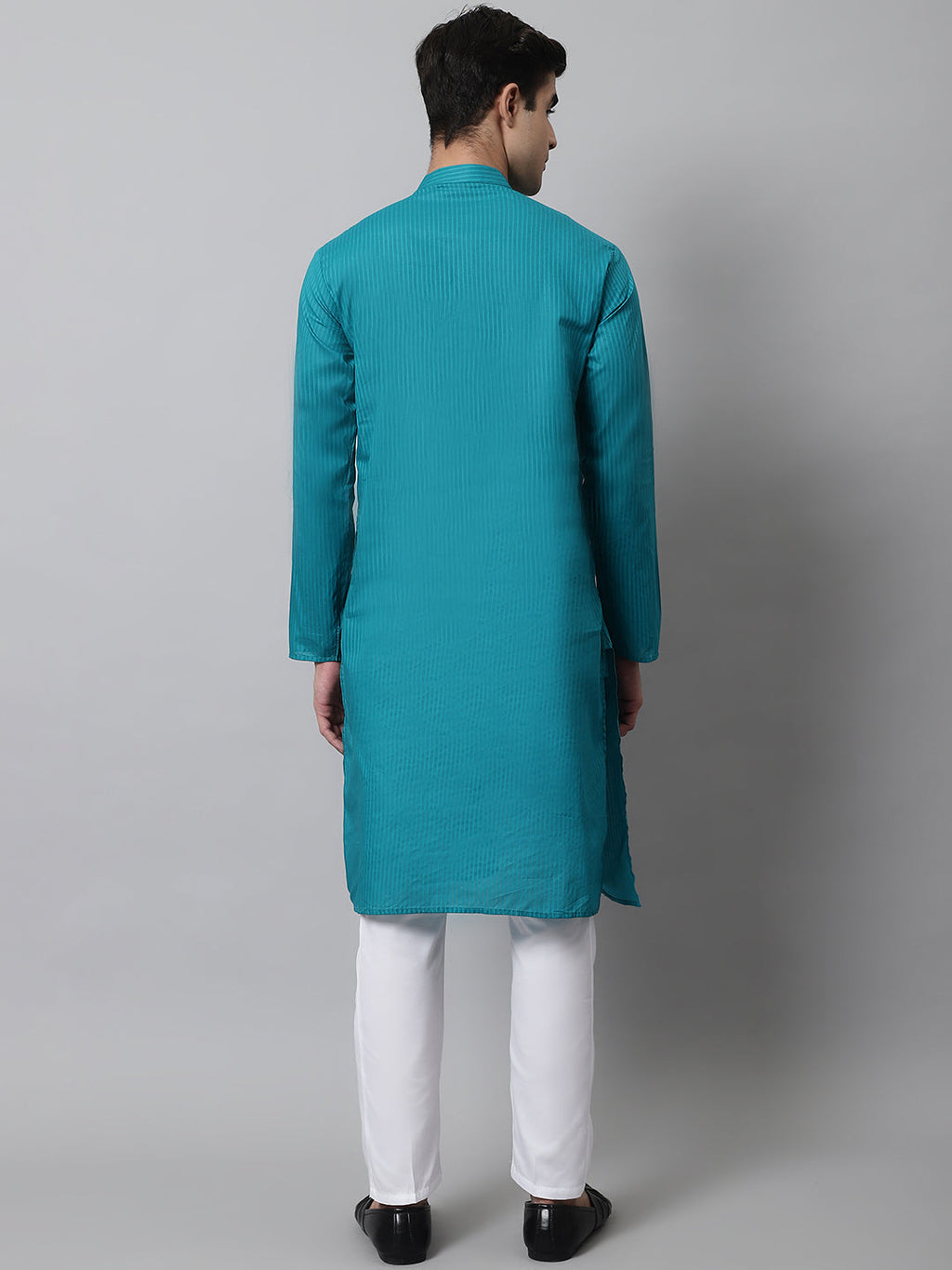 Jompers Men's Teal Blue Cotton Striped Kurta Payjama Sets