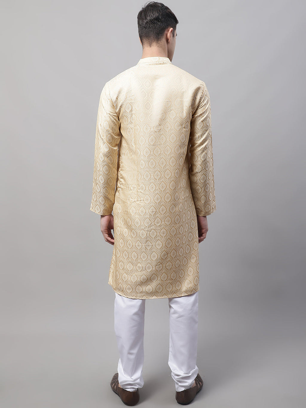 Jompers Men's Ethnic Beige Woven Design Kurta with Pyjamas