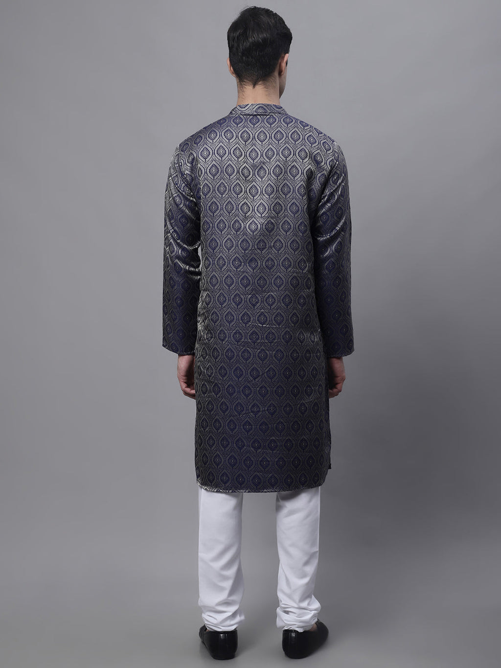 Jompers Men's Ethnic Navy Blue Woven Design Kurta with Pyjamas