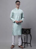 Jompers Men's Ethnic Sky Blue Woven Design Kurta with Pyjamas