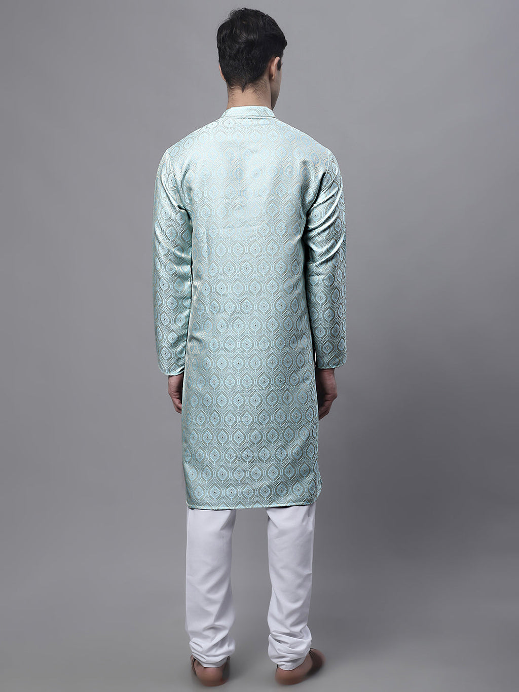 Jompers Men's Ethnic Sky Blue Woven Design Kurta with Pyjamas