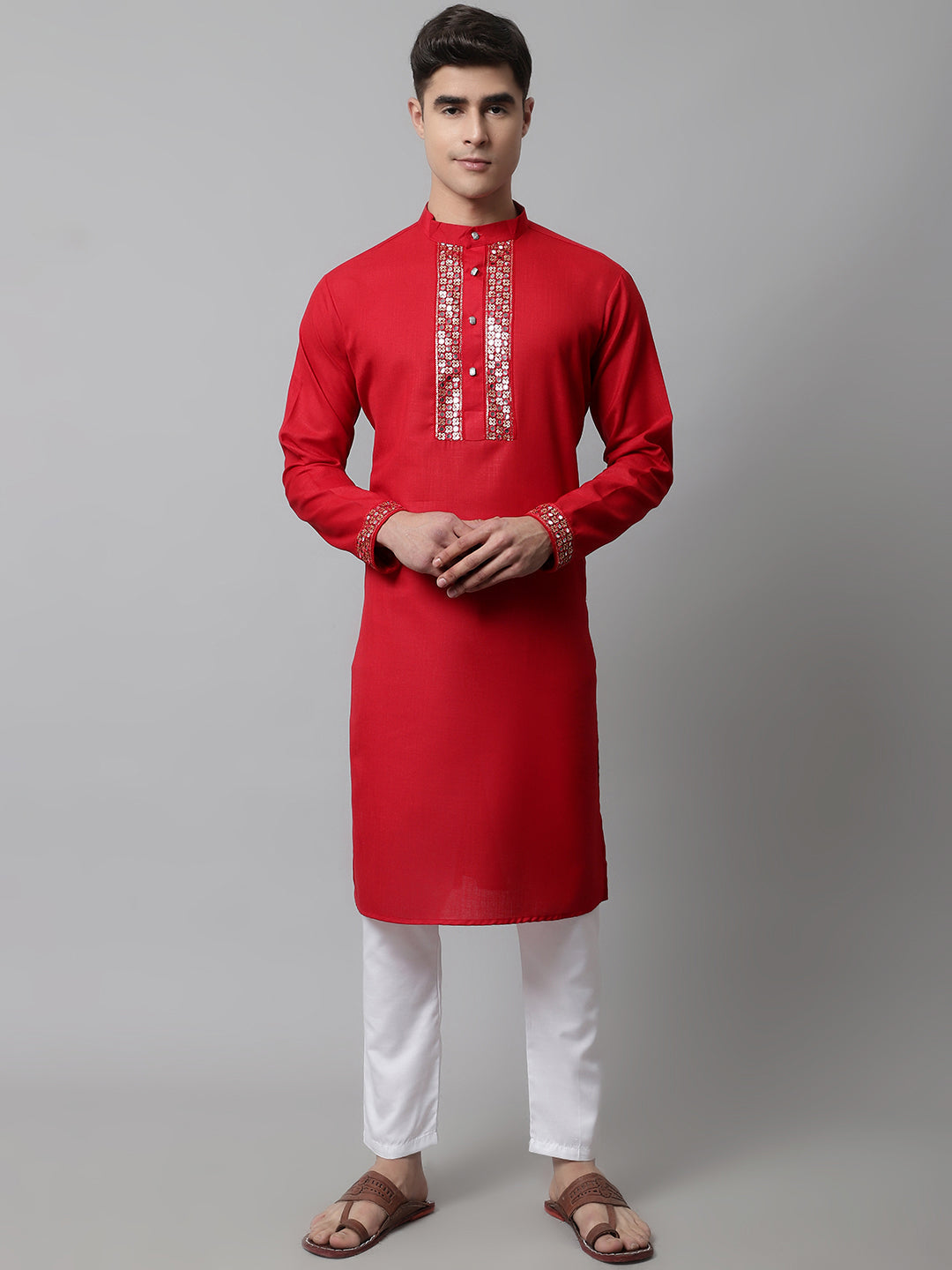Jompers Men's Black Embroidered Kurta with Pyjama