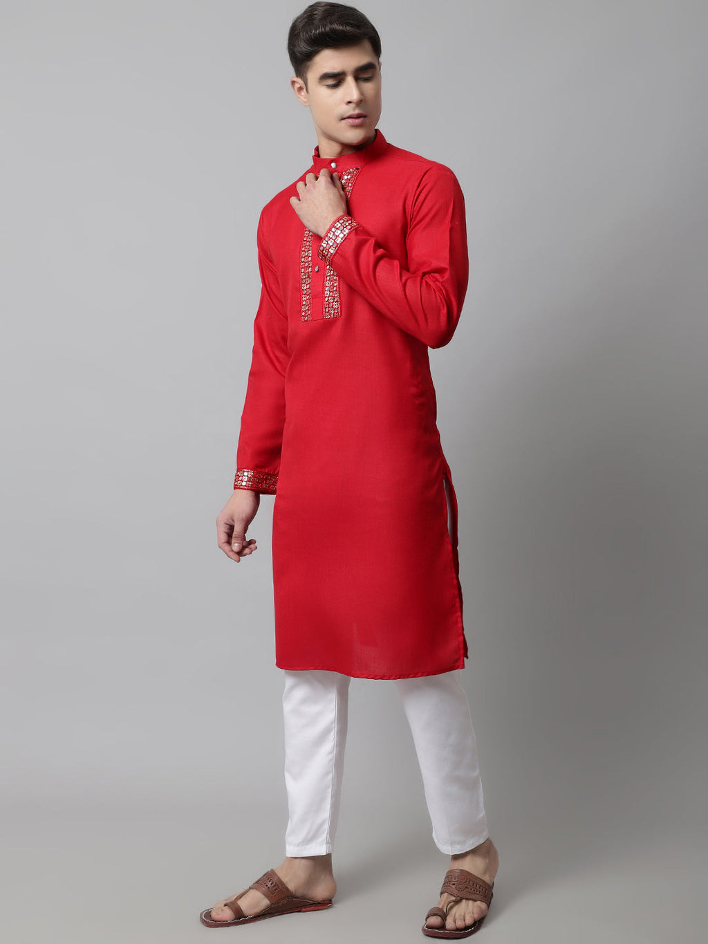 Jompers Men's Black Embroidered Kurta with Pyjama