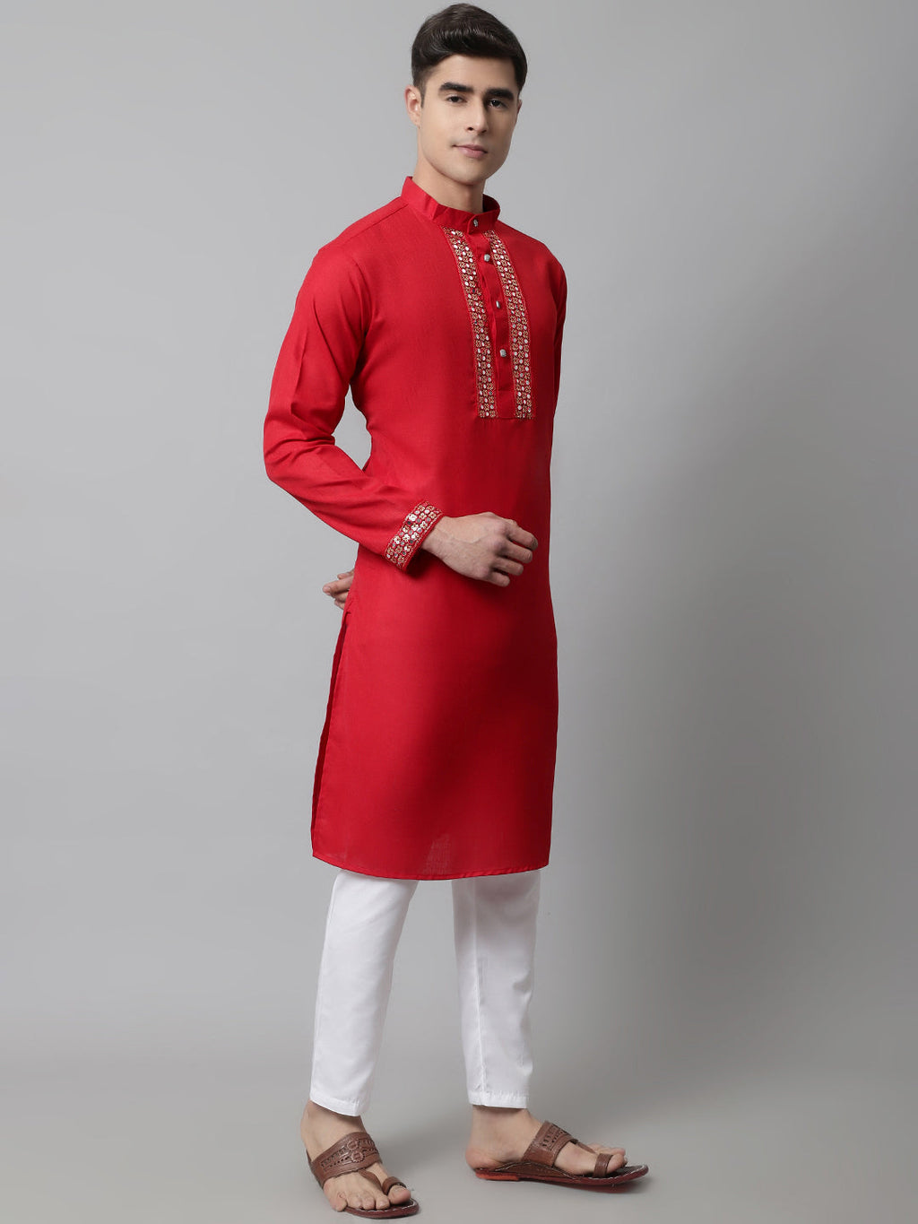 Jompers Men's Black Embroidered Kurta with Pyjama