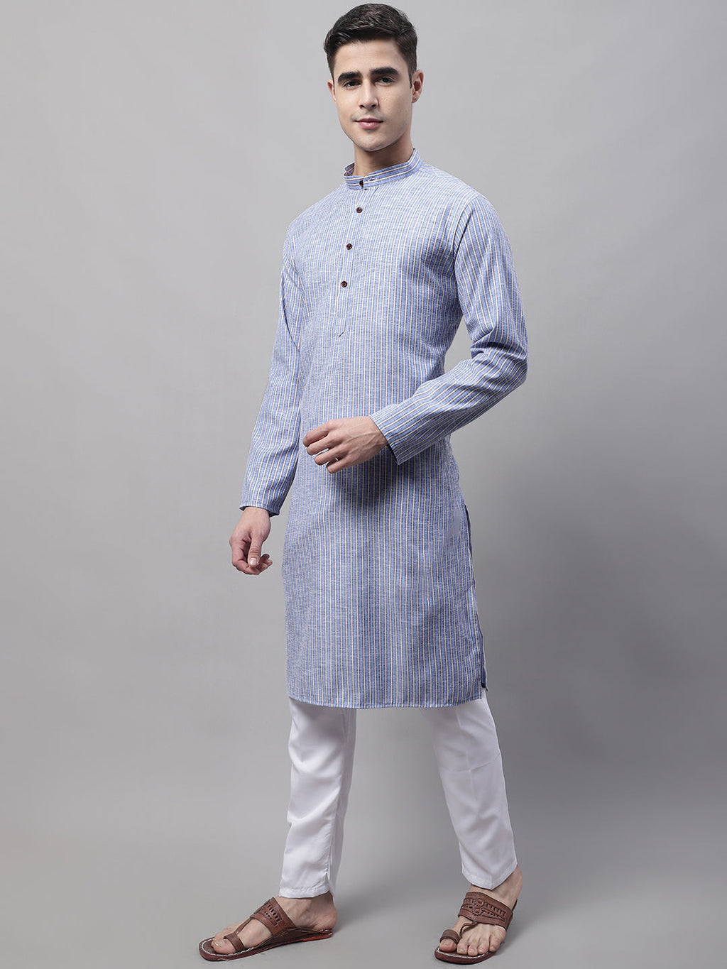 Jompers Men's Blue and White Striped Kurta with Pyjama
