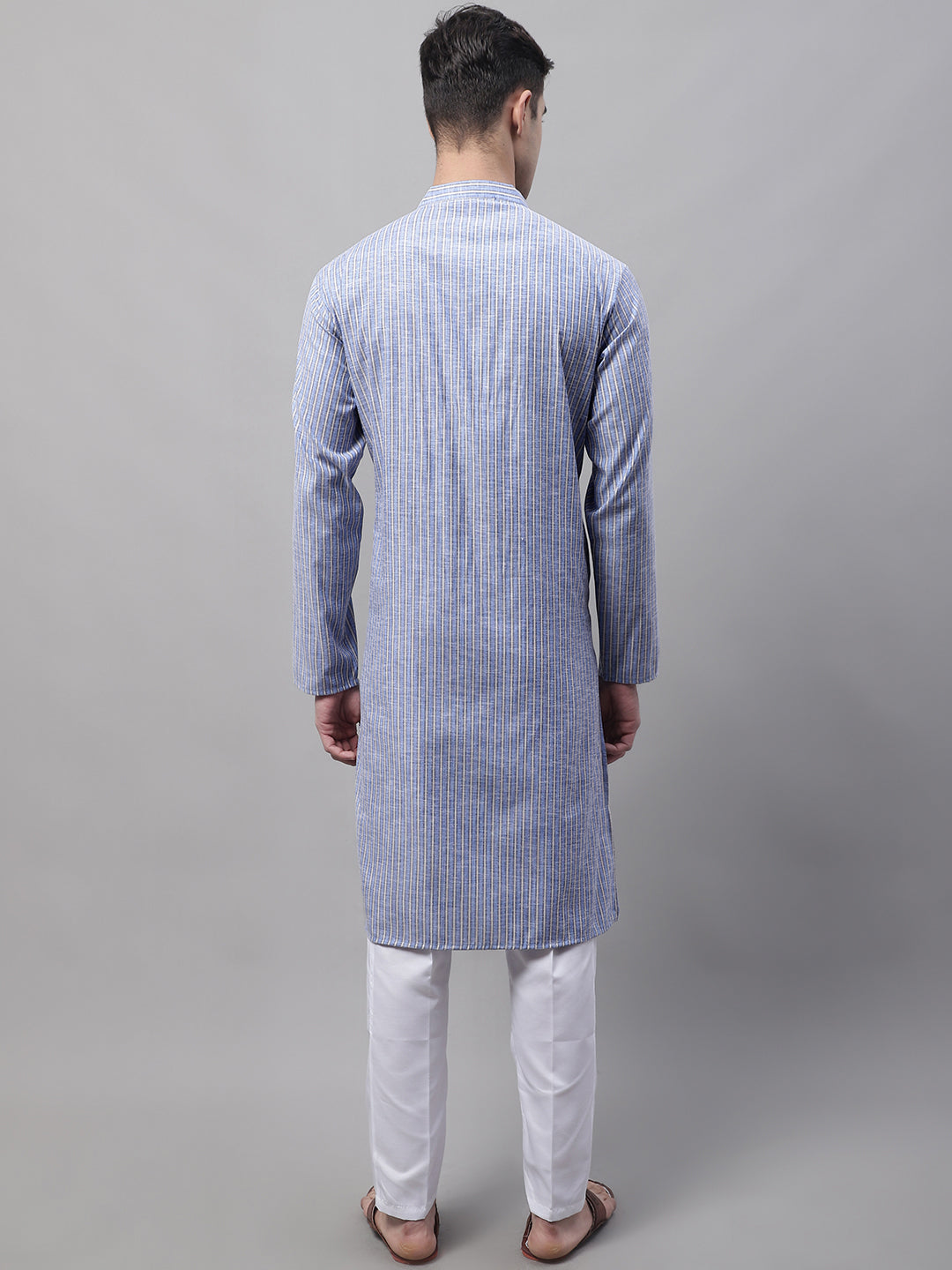 Jompers Men's Blue and White Striped Kurta with Pyjama