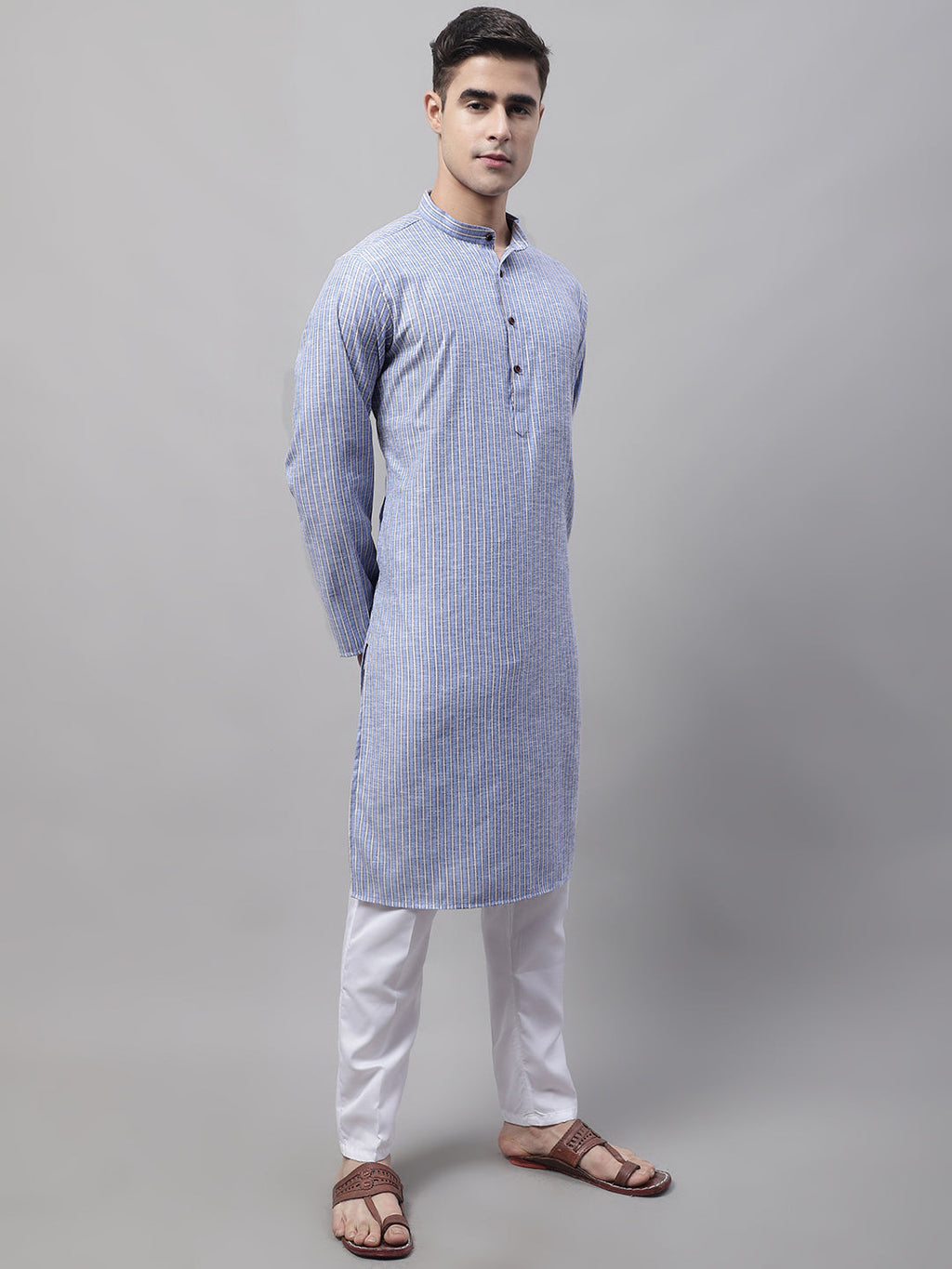 Jompers Men's Blue and White Striped Kurta with Pyjama