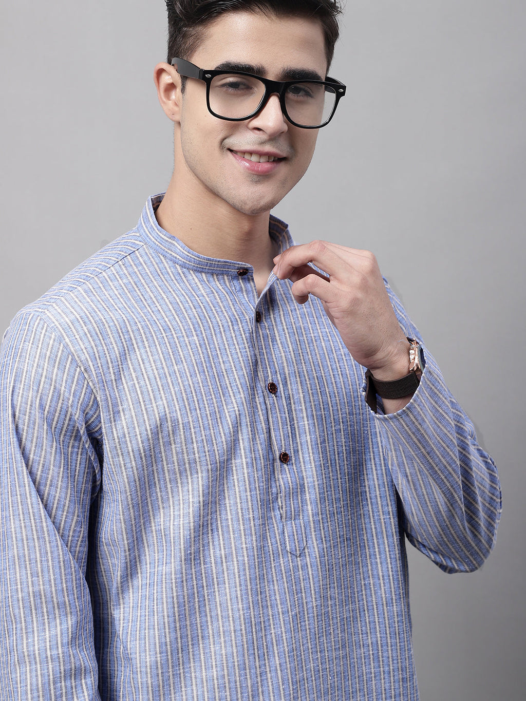 Jompers Men's Blue and White Striped Kurta with Pyjama