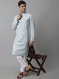 Jompers Men's Sky Blue and White Striped Kurta with Pyjama