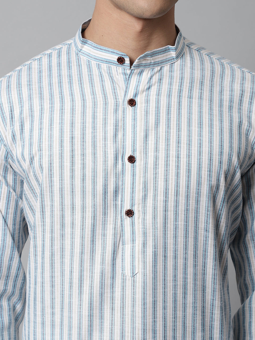 Jompers Men's Sky Blue and White Striped Kurta with Pyjama