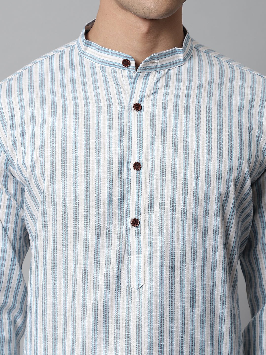 Jompers Men's Sky Blue and White Striped Kurta with Pyjama