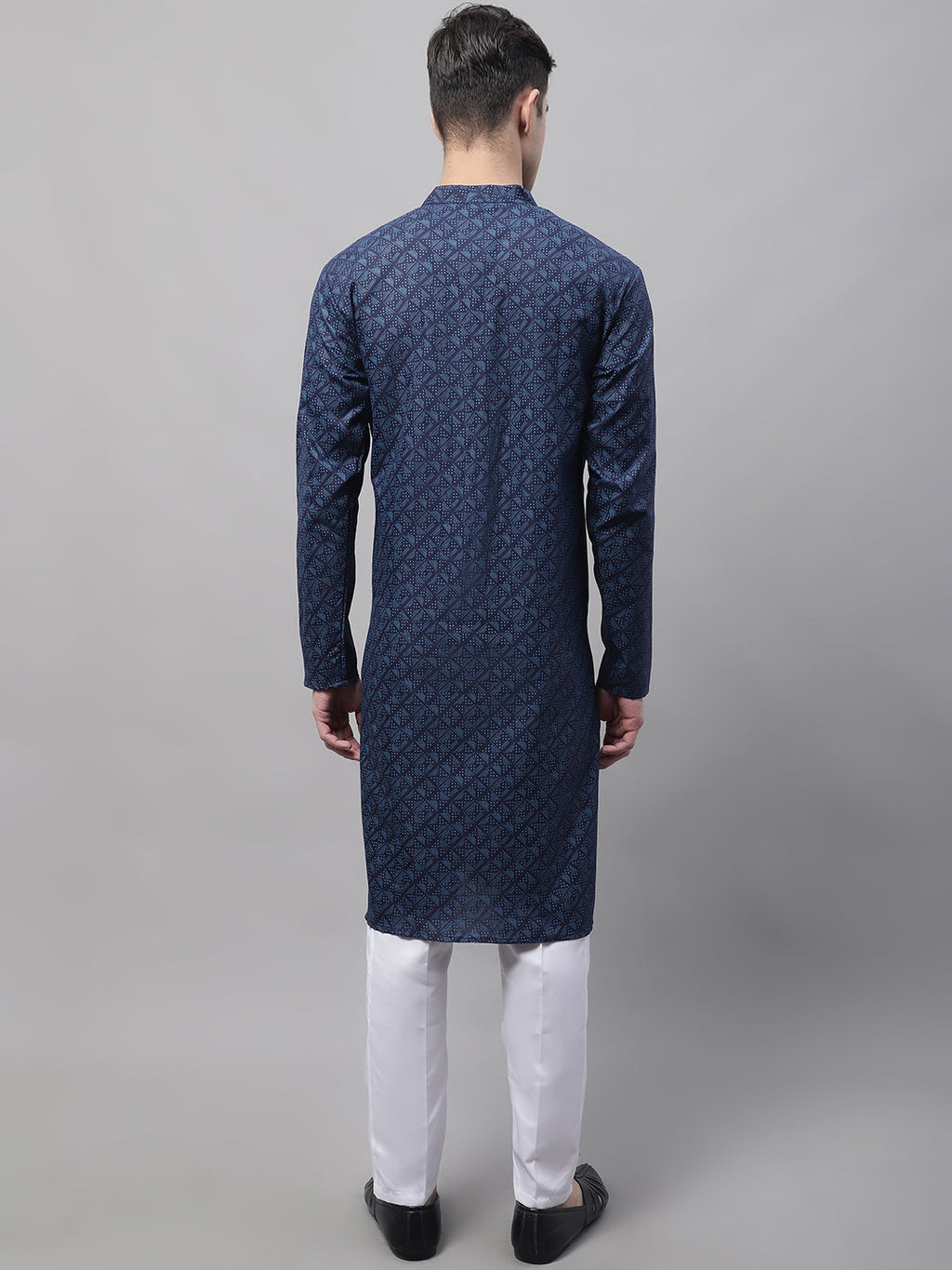 Jompers Men's Navy Blue Printed Pure Cotton Kurta Payjama Set