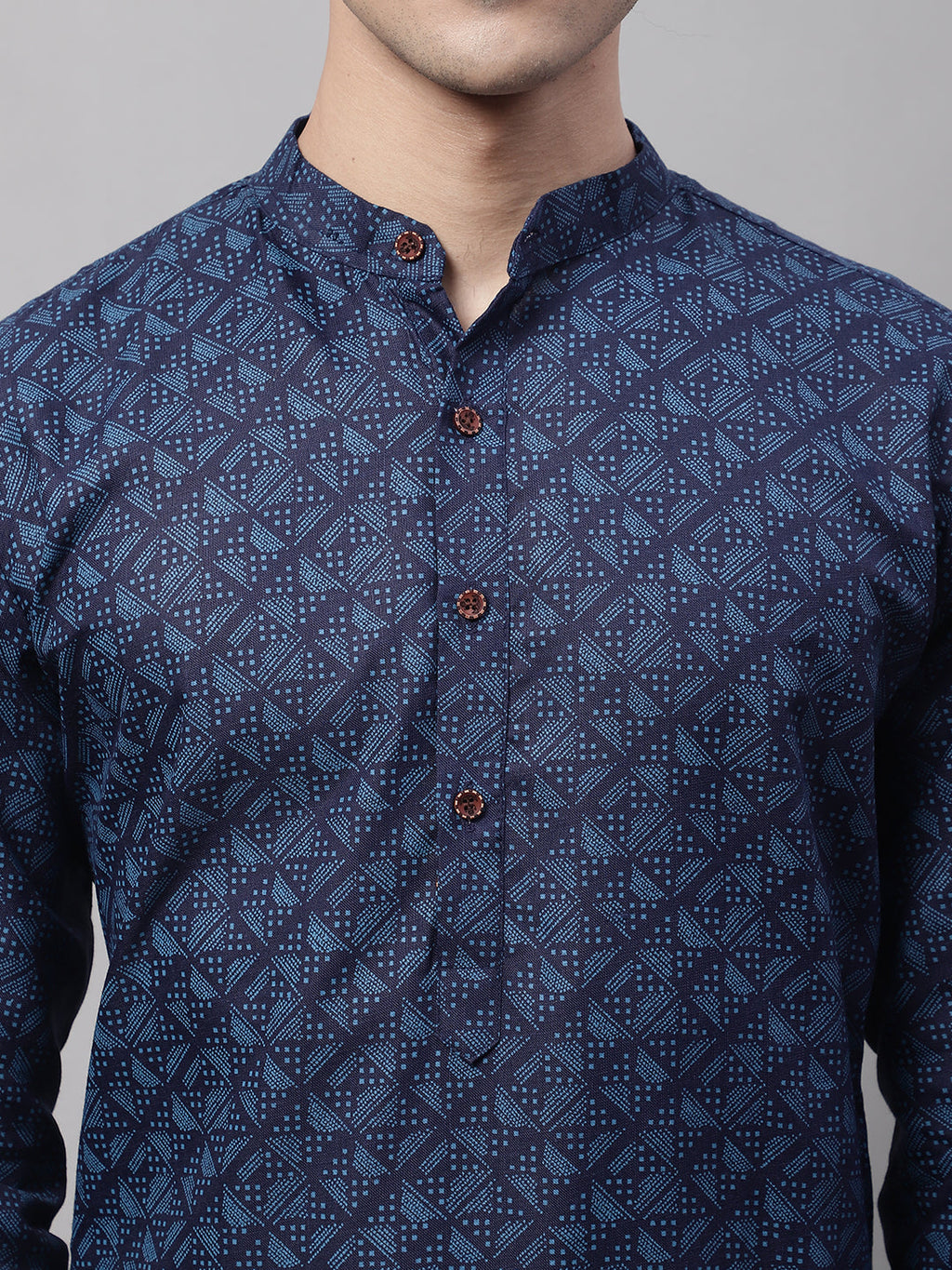 Jompers Men's Navy Blue Printed Pure Cotton Kurta Payjama Set