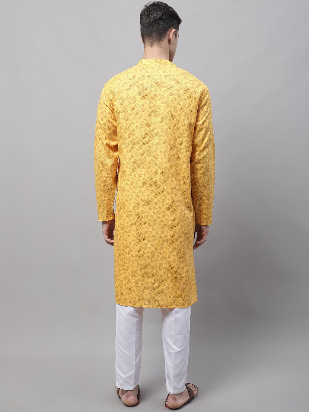 Jompers Men's Yellow Printed Pure Cotton Kurta Payjama Set