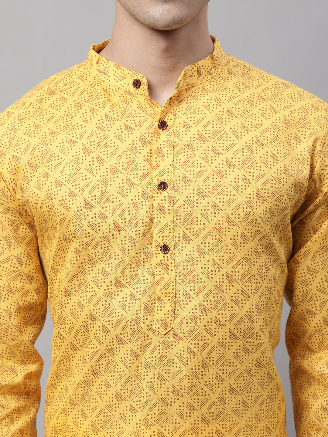Jompers Men's Yellow Printed Pure Cotton Kurta Payjama Set