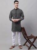 Jompers Men's Black and Multi Coloured Embroidered Straight Kurta Pyjama Set
