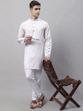 Jompers Men's White and Multi Coloured Embroidered Straight Kurta Pyjama Set