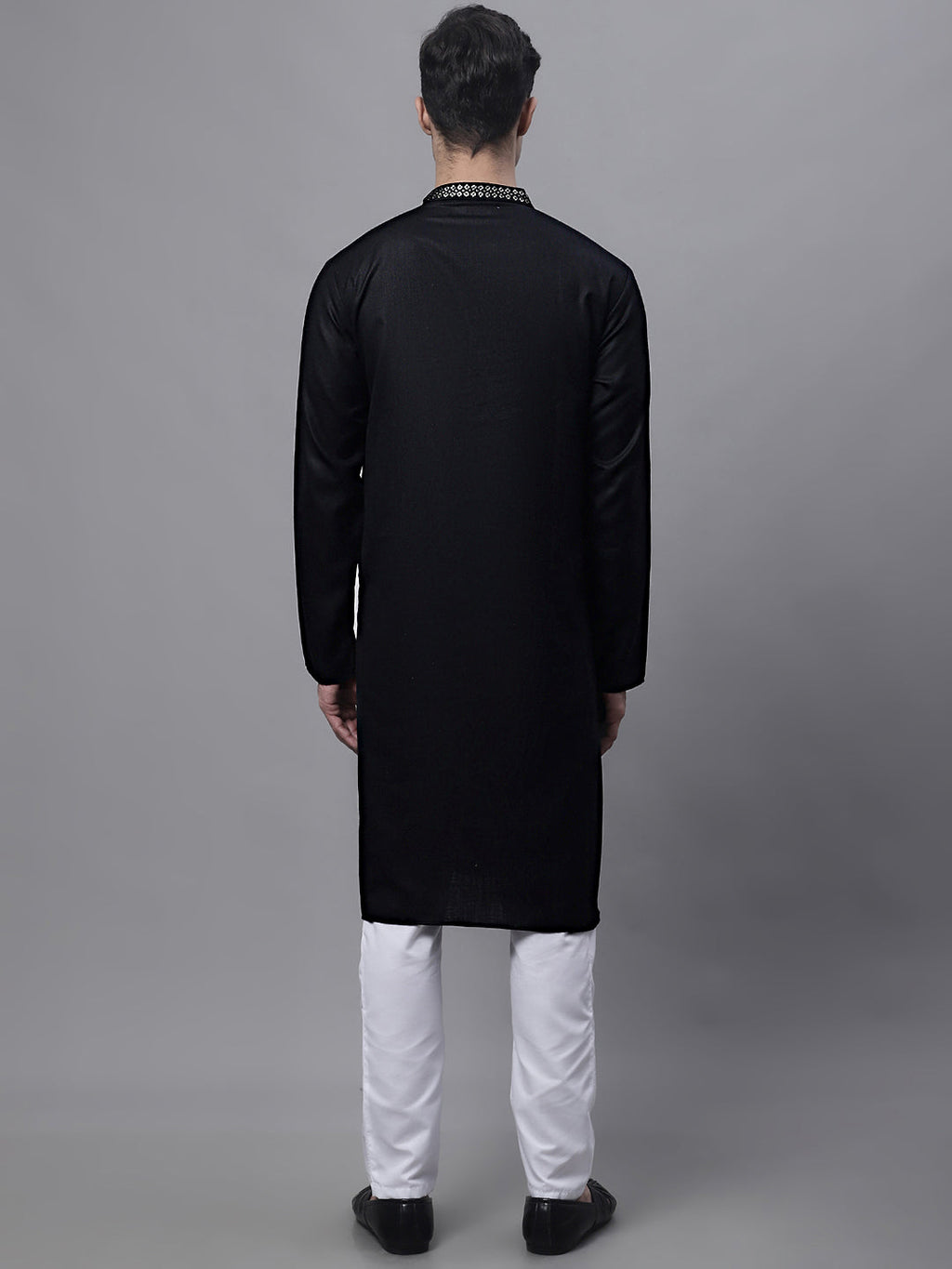 Jompers Men's Black Embroidered Straight Kurta Pyjama Set