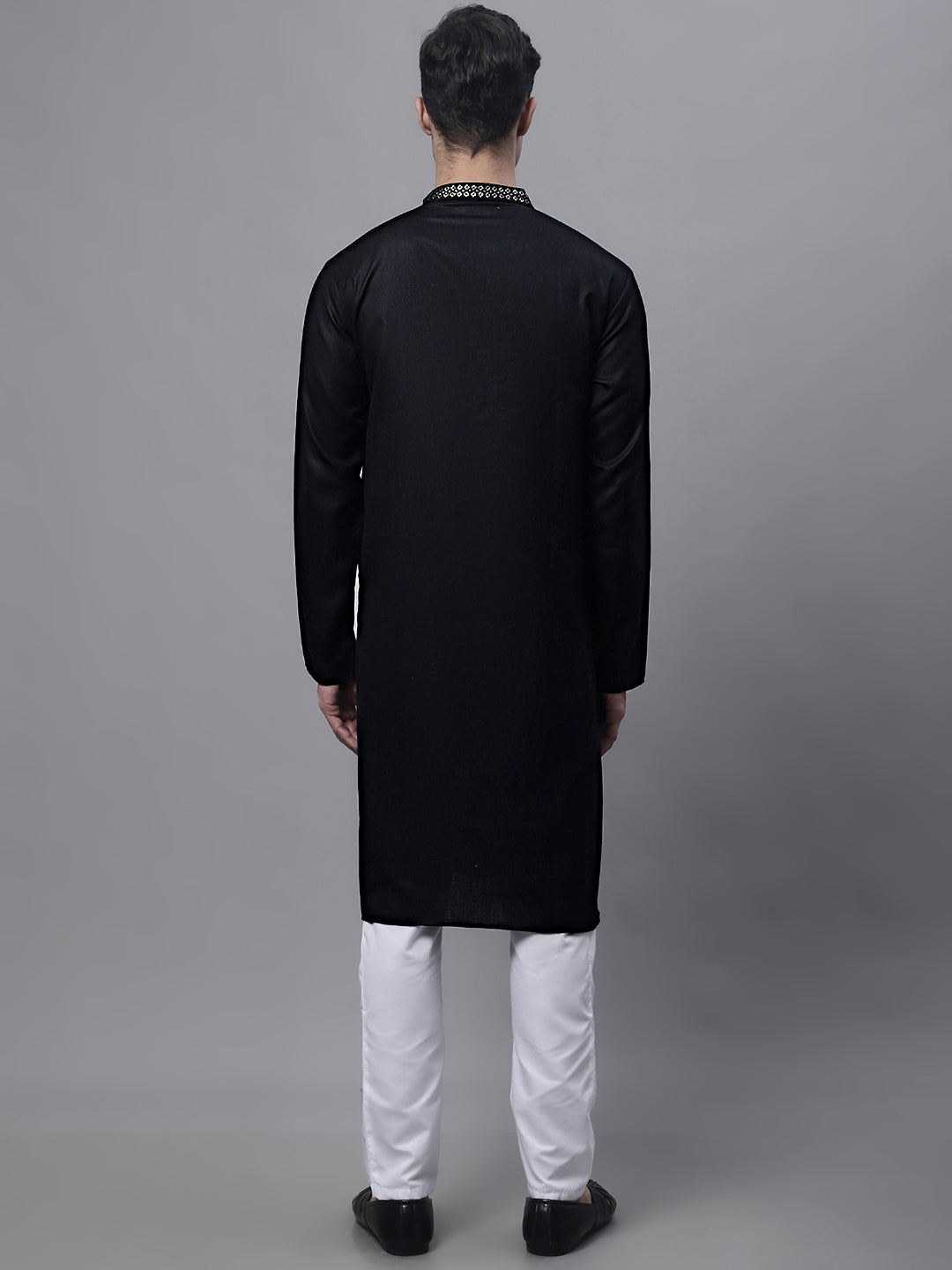 Jompers Men's Black Embroidered Straight Kurta Pyjama Set