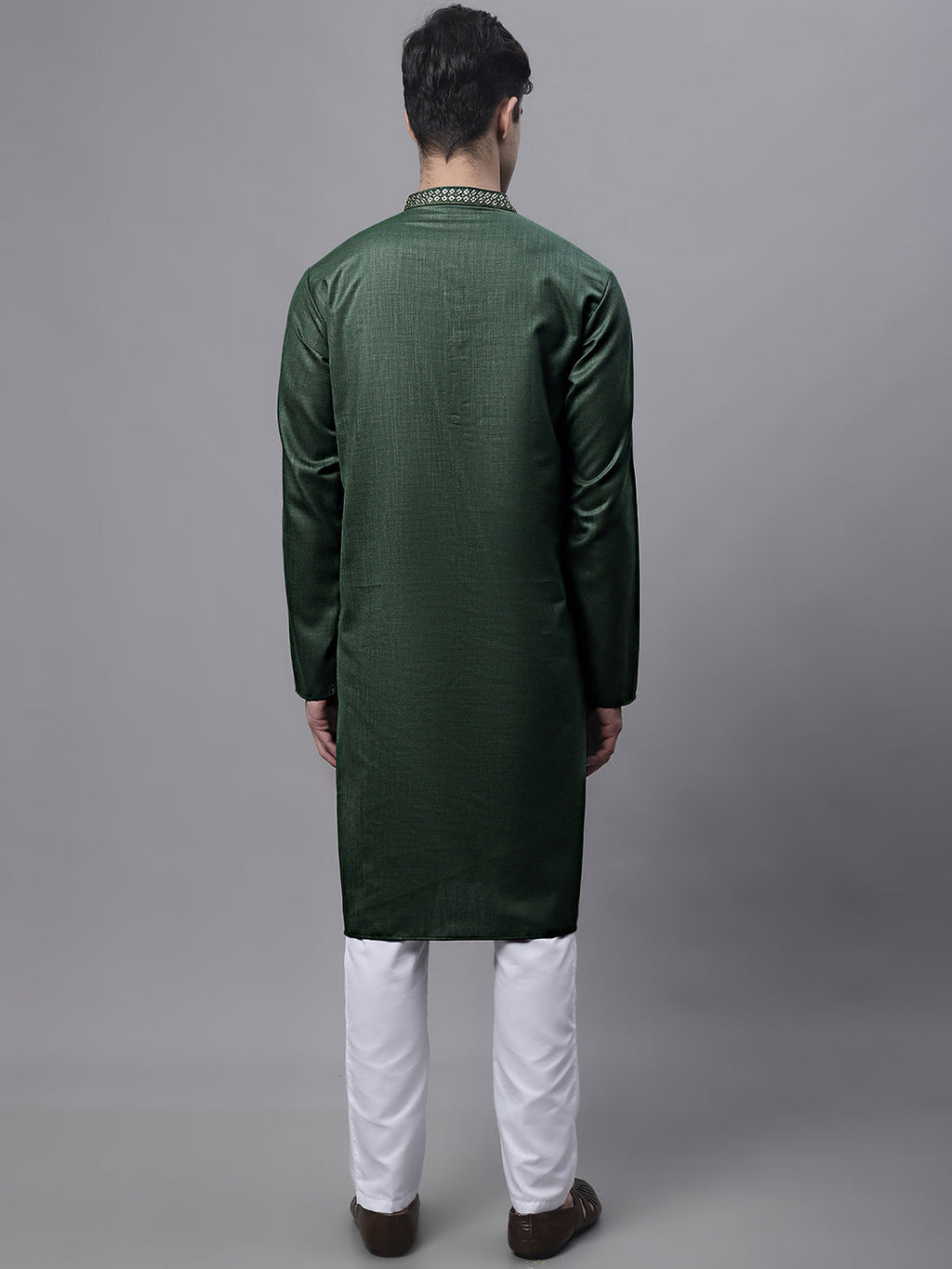 Jompers Men's Olive Green Embroidered Straight Kurta Pyjama Set