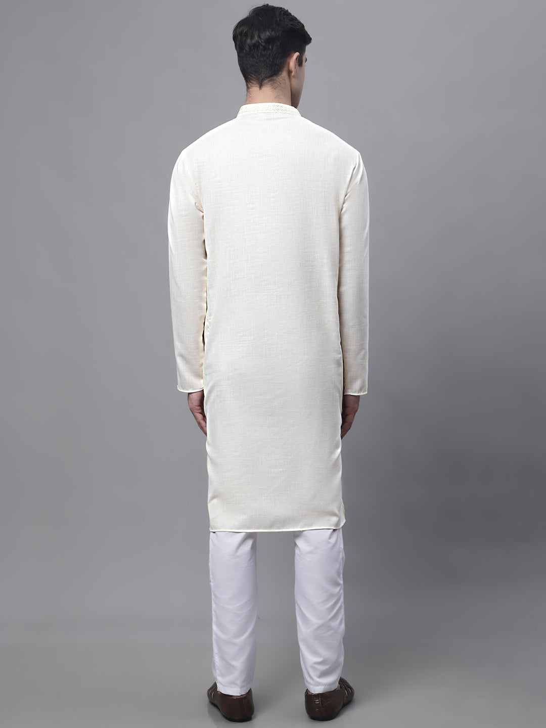 Jompers Men's White Embroidered Straight Kurta Pyjama Set