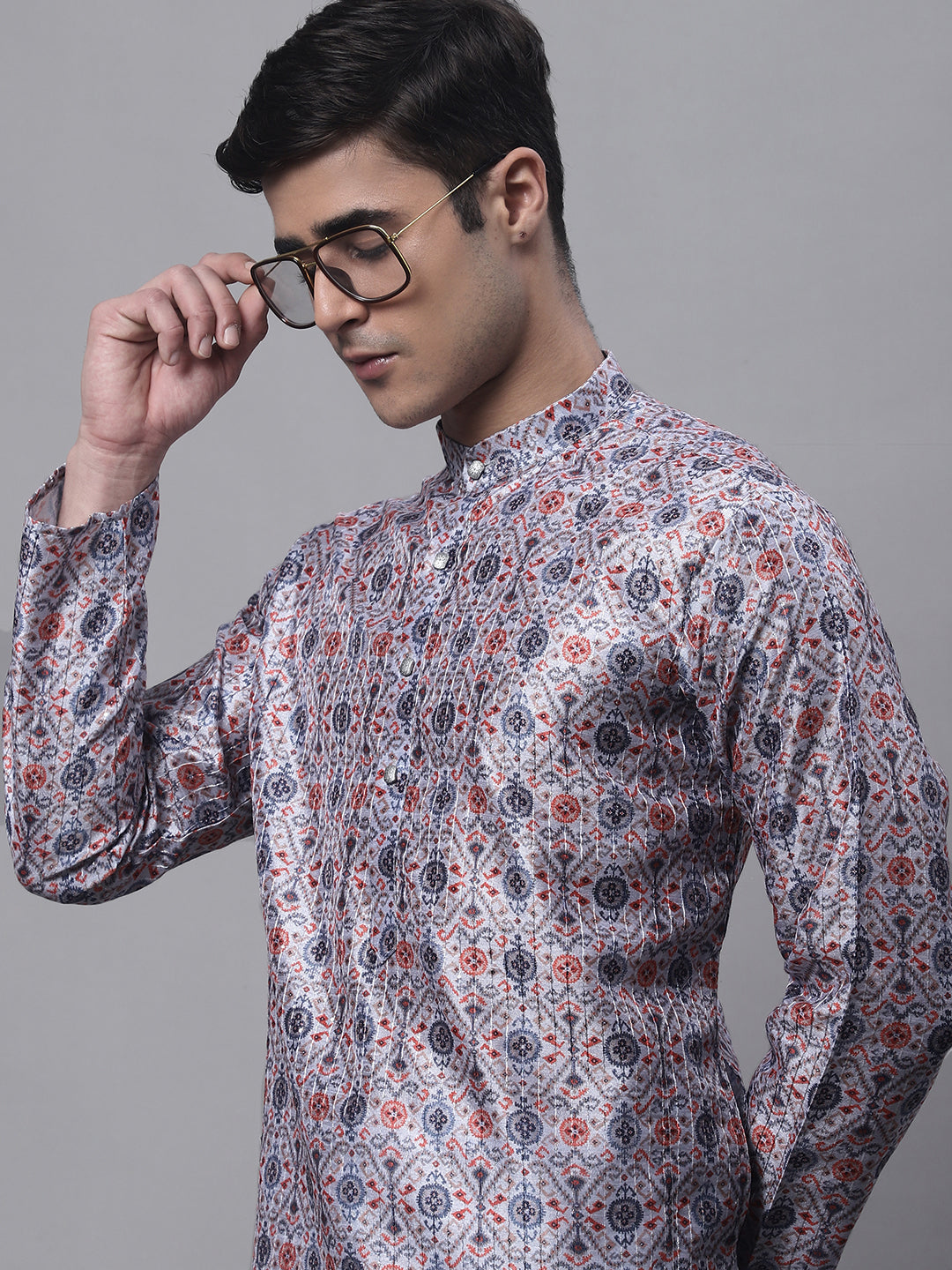 Jompers Men's Blue Digital Printed Kurta Pyjama Set