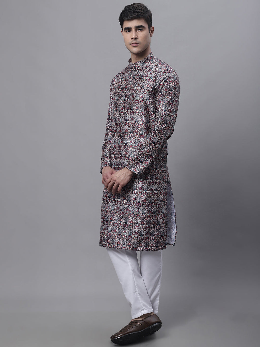 Jompers Men's Maroon Digital Printed Kurta Pyjama Set
