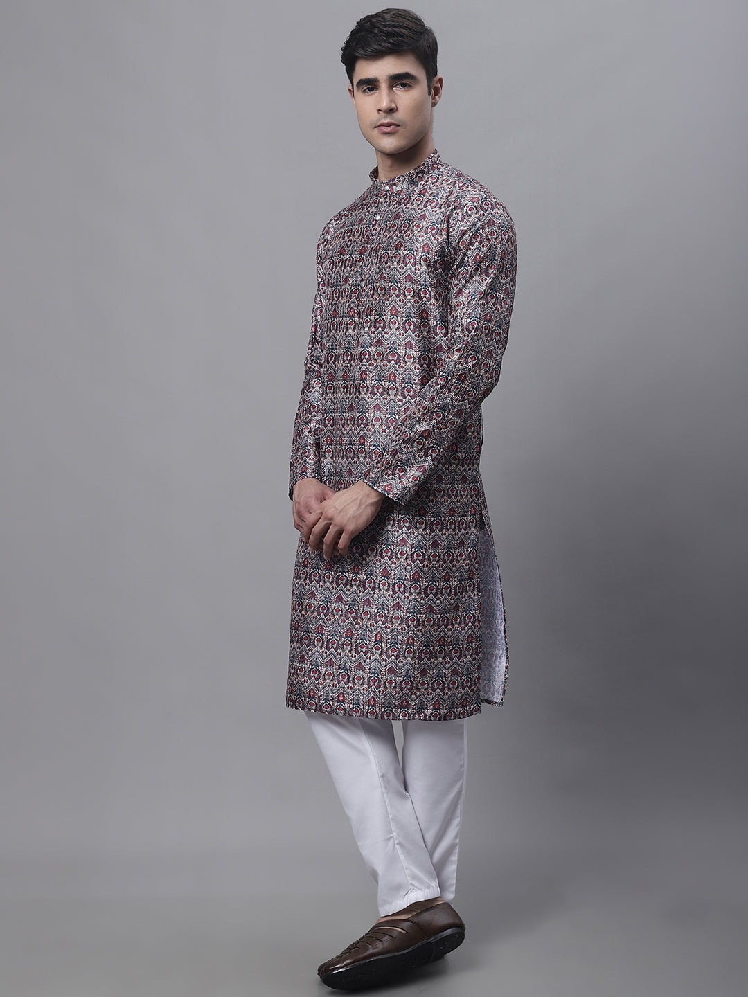 Jompers Men's Maroon Digital Printed Kurta Pyjama Set