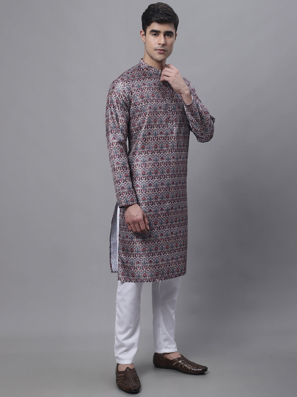 Jompers Men's Maroon Digital Printed Kurta Pyjama Set