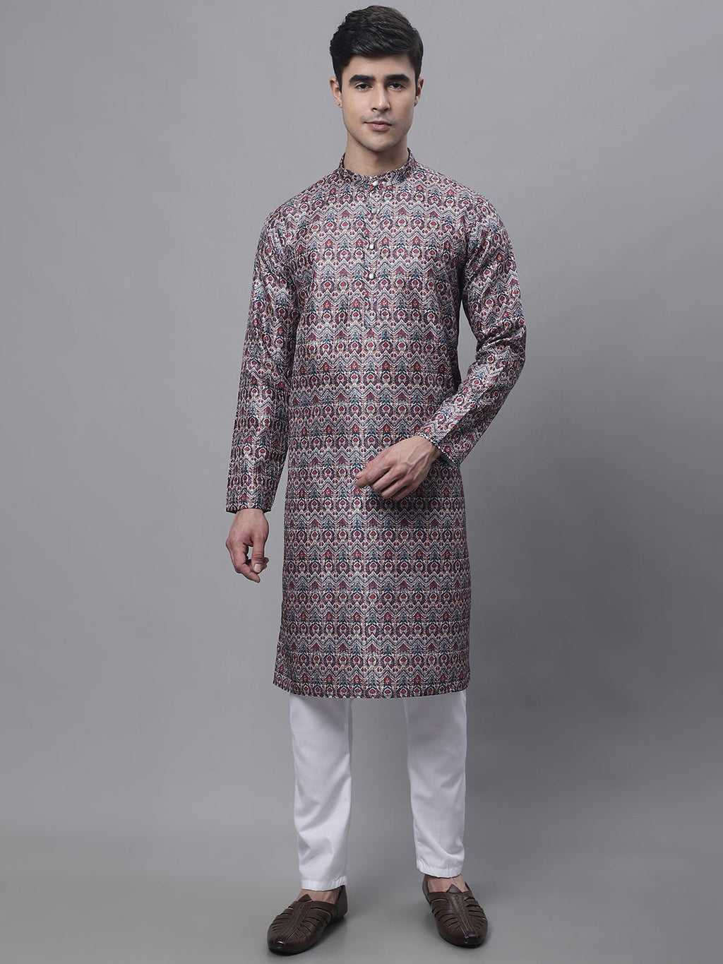 Jompers Men's Maroon Digital Printed Kurta Pyjama Set