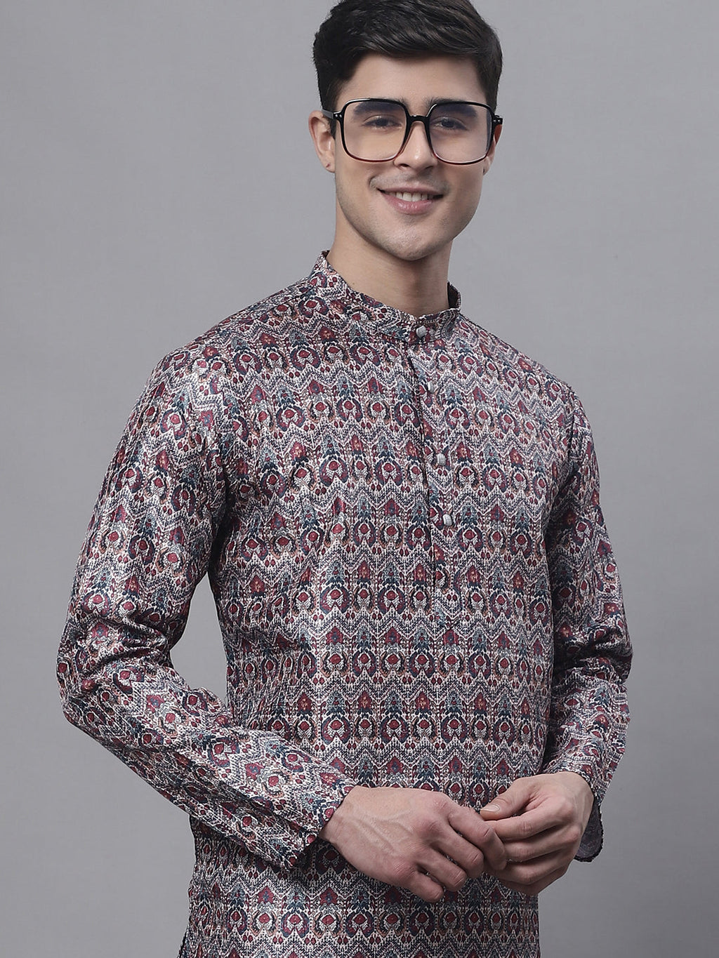 Jompers Men's Maroon Digital Printed Kurta Pyjama Set