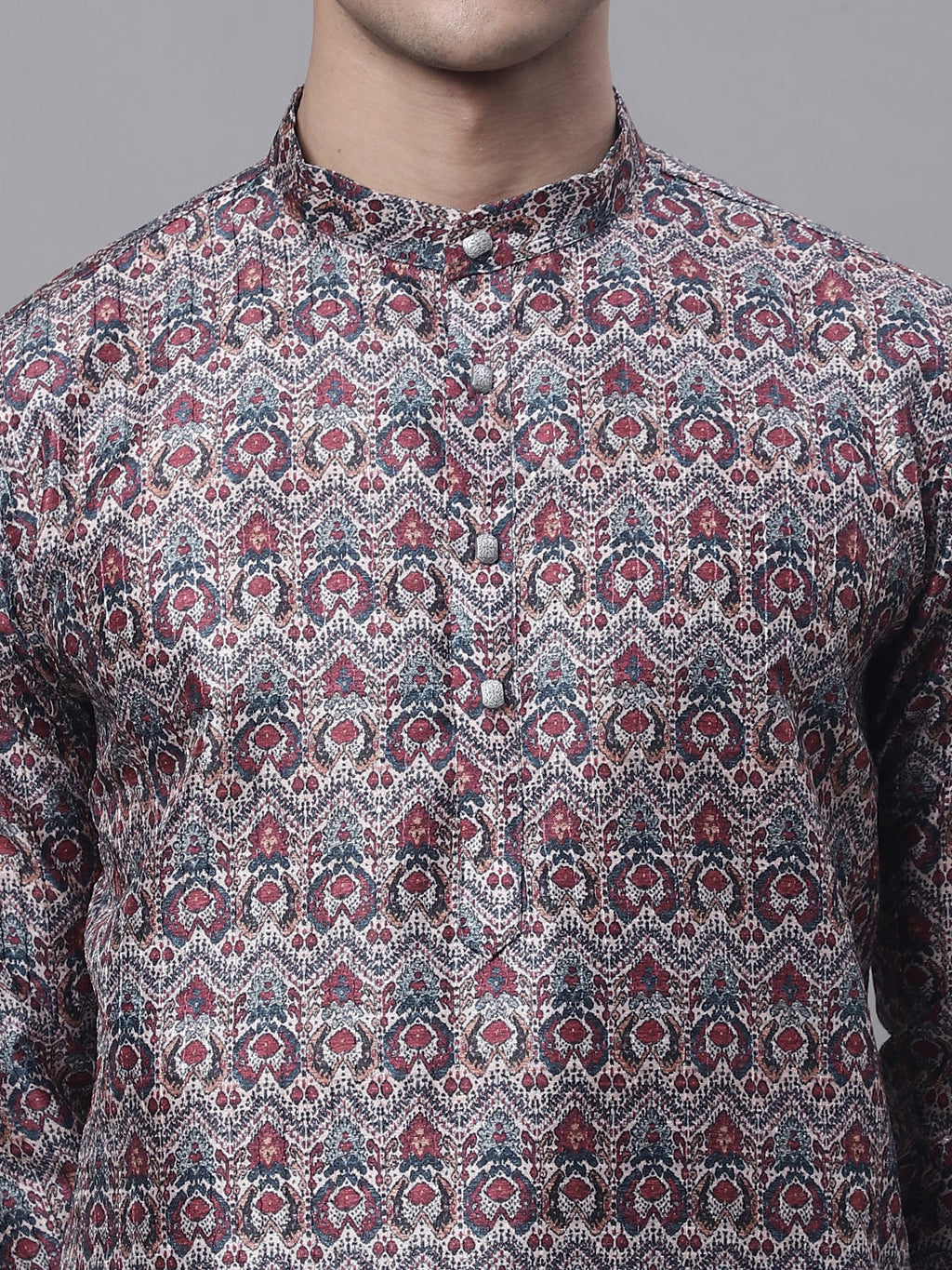 Jompers Men's Maroon Digital Printed Kurta Pyjama Set
