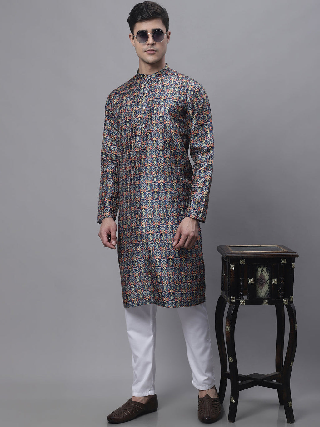 Jompers Men's Navy Digital Printed Kurta Pyjama Set