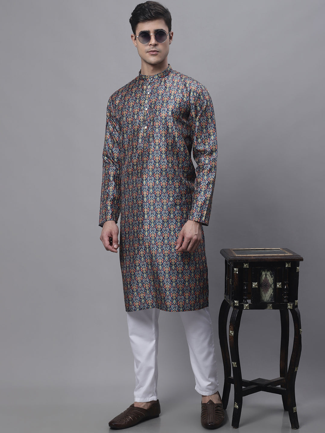 Jompers Men's Navy Digital Printed Kurta Pyjama Set