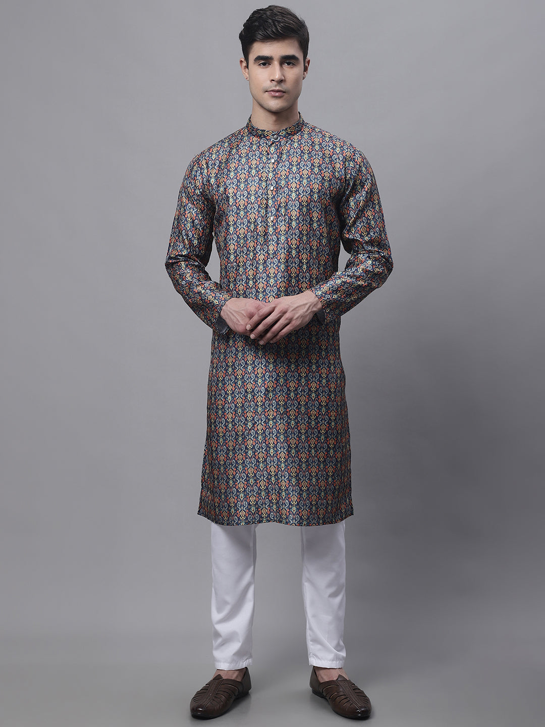 Jompers Men's Navy Digital Printed Kurta Pyjama Set