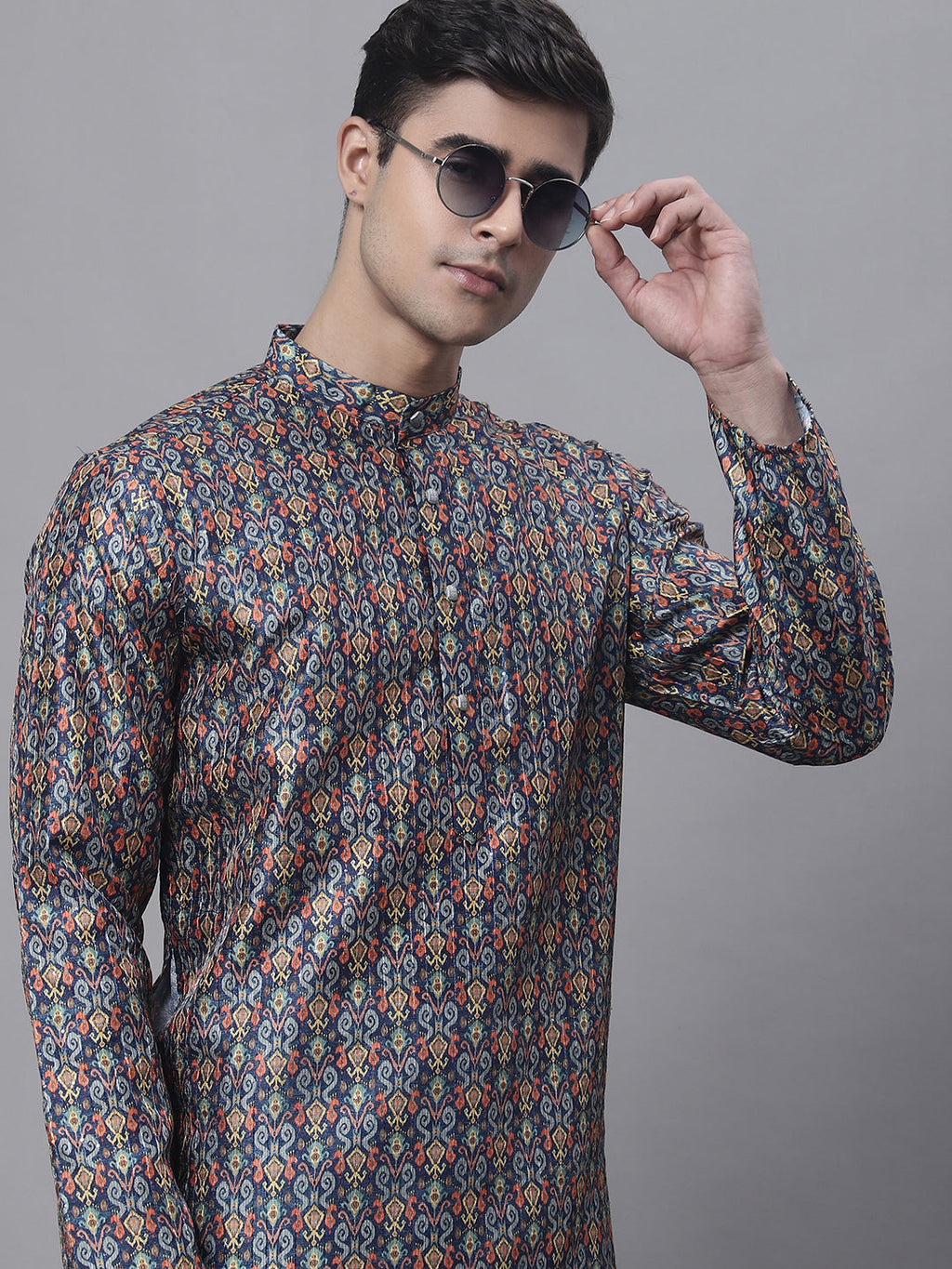 Jompers Men's Navy Digital Printed Kurta Pyjama Set