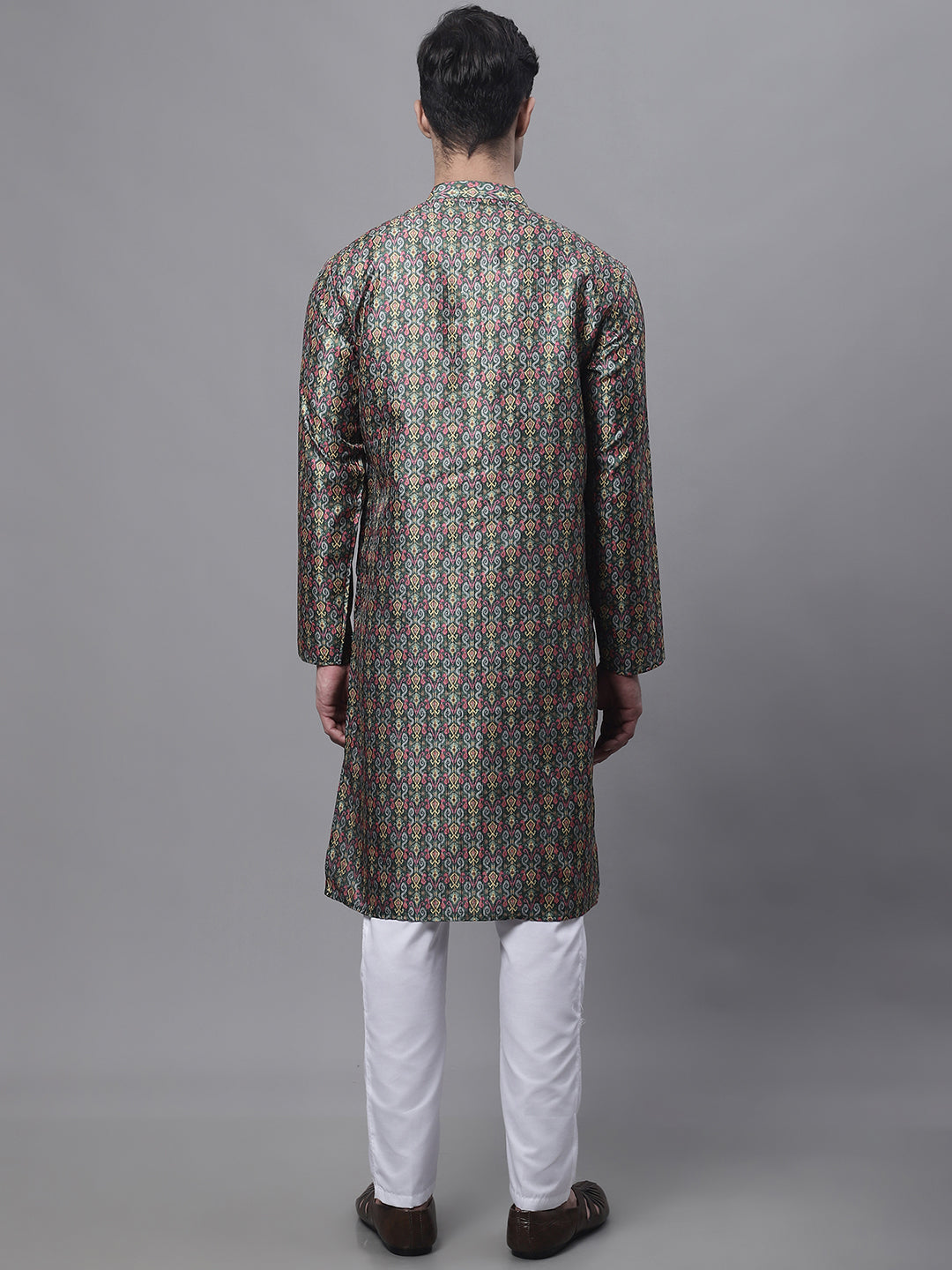 Jompers Men's Olive Green Digital Printed Kurta Pyjama Set
