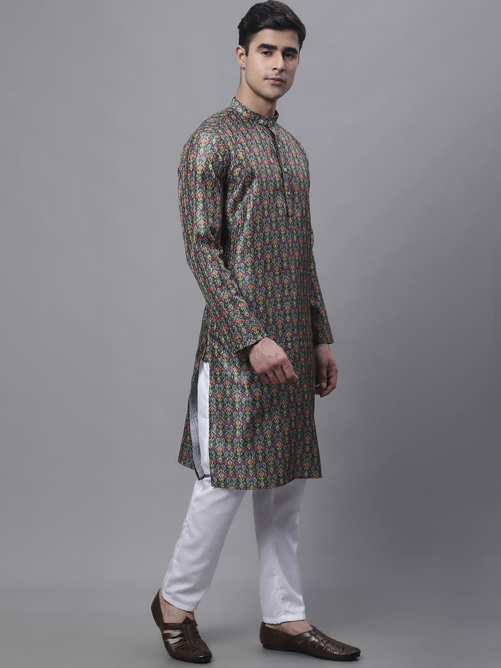 Jompers Men's Olive Green Digital Printed Kurta Pyjama Set